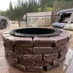Костровая чаша каменная из лемезита, 1 шт, очаг из камня премиум с металлическим вкладышем